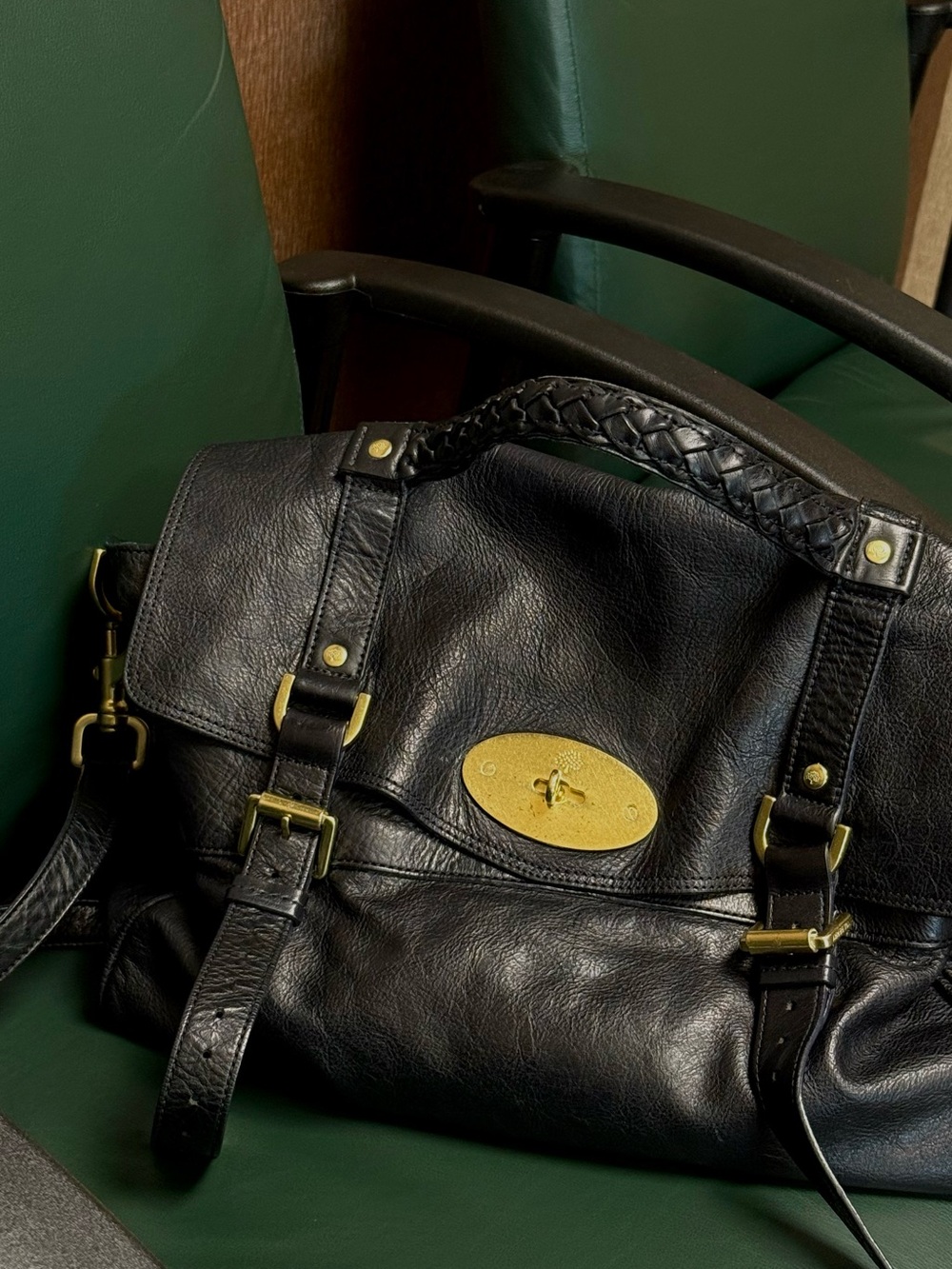 Authentic Mulberry Alexa Satchel in Black Soft Buffalo Leather